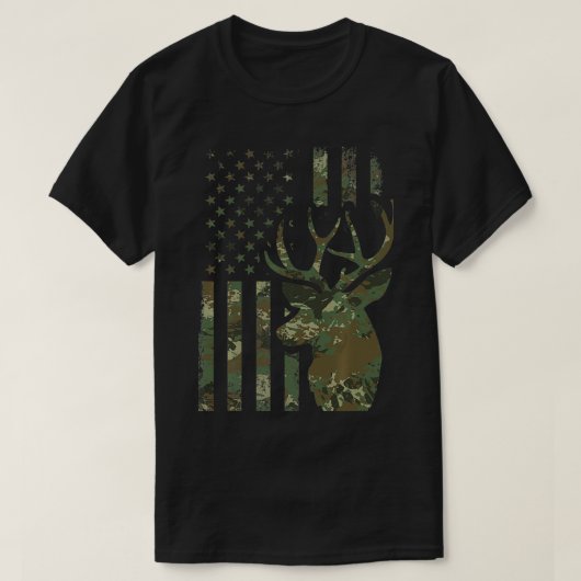 Camo American Flag Buck Hunting Gift for Elk Deer T-shirt (Design voorkant)