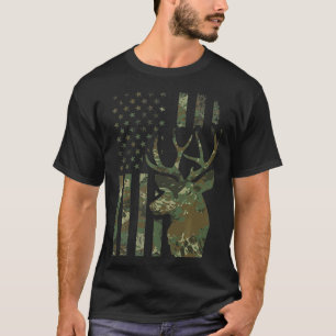 Camo American Flag Buck Hunting Gift for Elk Deer T-shirt