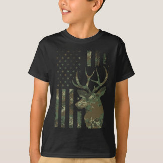 Camo American Flag Buck Hunting Gift for Elk Deer T-shirt