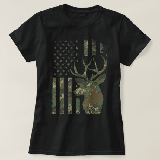 Camo American Flag Buck Hunting Gift for Elk Deer T-shirt (Design voorkant)
