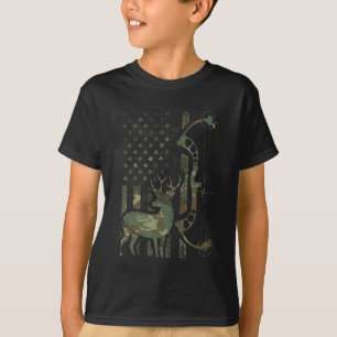 Camo American Flag Buck Hunting Mannen Recurve Bow T-shirt
