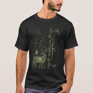 Camo American Flag Buck Hunting Mannen Recurve Bow T-shirt
