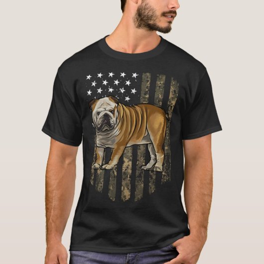 Camo American Flag Bulldog 4th Of July USA T-shirt (Voorkant)
