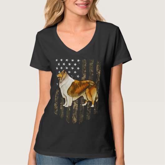Camo American Flag Collie 4th Of July USA T-shirt (Voorkant)