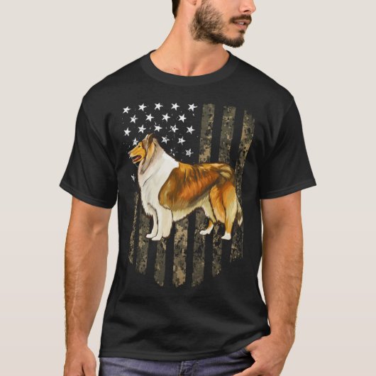 Camo American Flag Collie 4th Of July USA T-shirt (Voorkant)