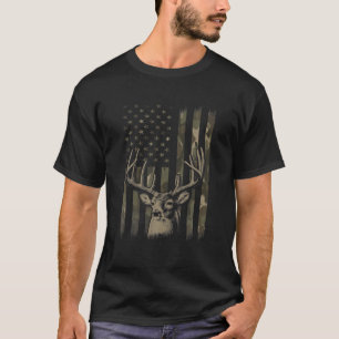 Camo American Flag Deer Elk Buck Hunting USA Hunte T-shirt