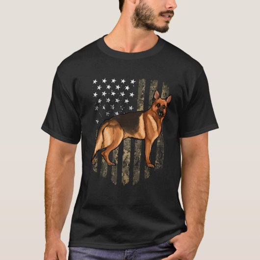 Camo American Flag German Shepherd 4th Of July USA T-shirt (Voorkant)