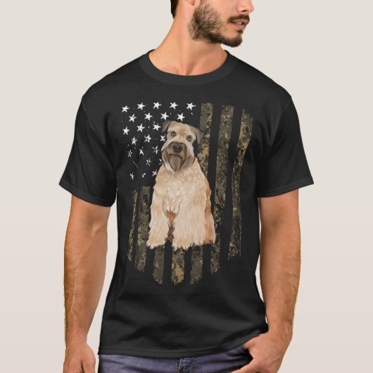 Camo American Flag Soft Coated Wheaten Terrier 4th T-shirt (Voorkant)