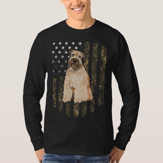 Camo American Flag Soft Coated Wheaten Terrier 4th T-shirt (Voorkant)