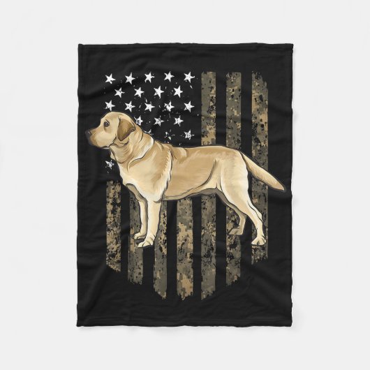Camo American Flag Yellow Labrador Retriever Fleece Deken (Voorkant)