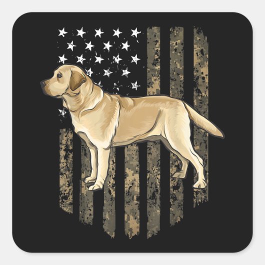 Camo American Flag Yellow Labrador Retriever  Vierkante Sticker (Voorkant)