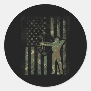 Camo Amerikaanse Vlag Buck Jacht Gift Voor Bow Hun Ronde Sticker
