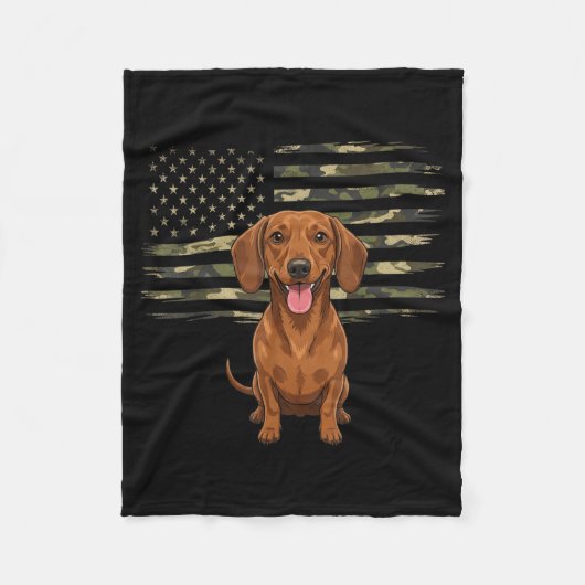 Camo Amerikaanse Vlag Dachshund 4 juli Patriottisc Fleece Deken (Voorkant)