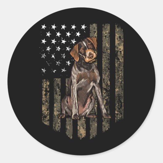 Camo Amerikaanse vlag Duitse Wirehaired Pointer 4 Ronde Sticker (Voorkant)
