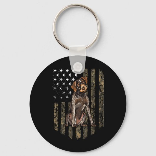 Camo Amerikaanse vlag Duitse Wirehaired Pointer 4 Sleutelhanger (Voorkant)