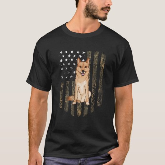 Camo Amerikaanse vlag Finse Spitz 4 juli Verenigde T-shirt (Voorkant)