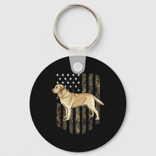 Camo Amerikaanse vlag Gele Labrador Retriever 4 ju Sleutelhanger