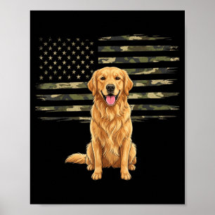 Camo Amerikaanse vlag Golden Retriever 4 juli Poster