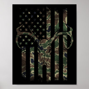 Camo Amerikaanse Vlag Hertenskelet Eland Jagen Usa Poster