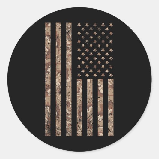 Camo Amerikaanse Vlag Militair 4th of Juli Amerika Ronde Sticker (Voorkant)