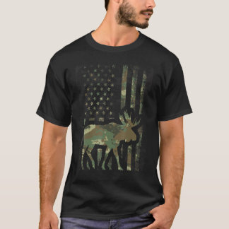 Camo Amerikaanse Vlag Moose Jacht voor Hunter Moos T-shirt
