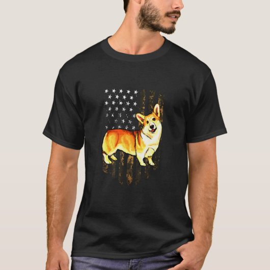 Camo Amerikaanse vlag Pembroke Welsh Corgi T-shirt (Voorkant)