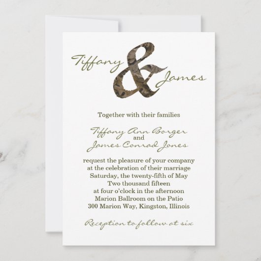 Camo Ampersand Wedding Invitation Kaart (Voorkant)