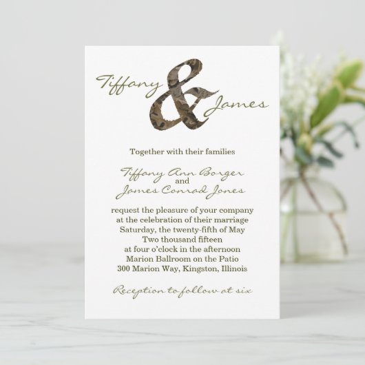 Camo Ampersand Wedding Invitation Kaart (Staand voorkant)
