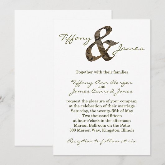 Camo Ampersand Wedding Invitation Kaart (Voorkant / Achterkant)