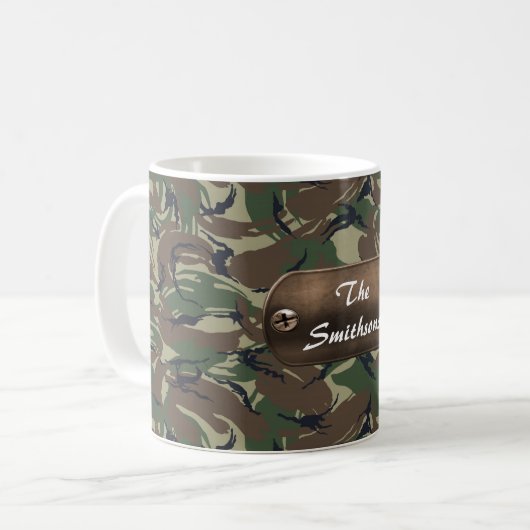 Camo Army Bruin en Groen gepersonaliseerd Koffiemok (Voorkant links)