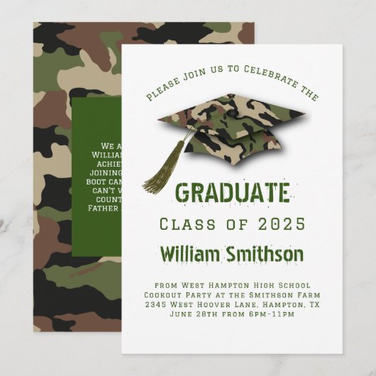 Camo Army Hunting Graduation Party Kaart (Voorkant / Achterkant)