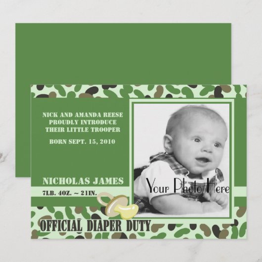 Camo Baby/ Groen Kaart (Voorkant / Achterkant)