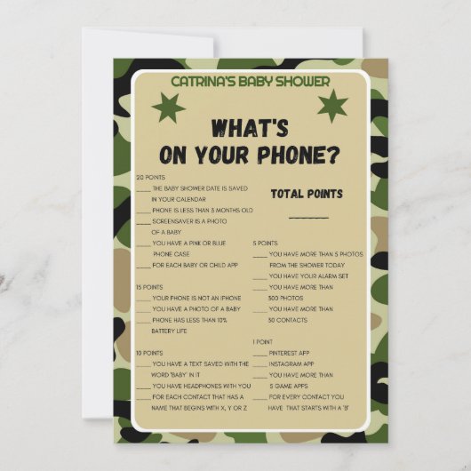 Camo Baby shower - bewerkbare naam, 5x7 Kaart (Voorkant)