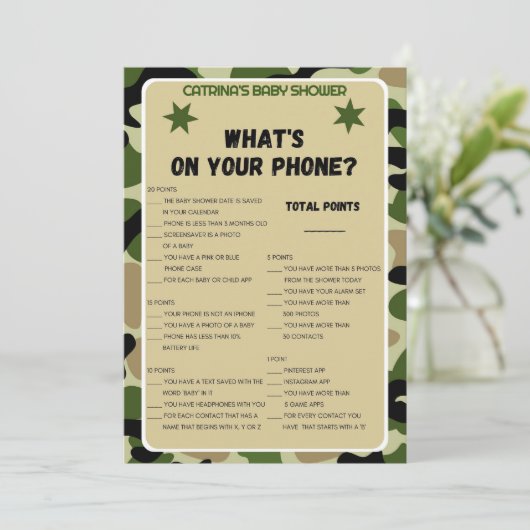 Camo Baby shower - bewerkbare naam, 5x7 Kaart (Staand voorkant)