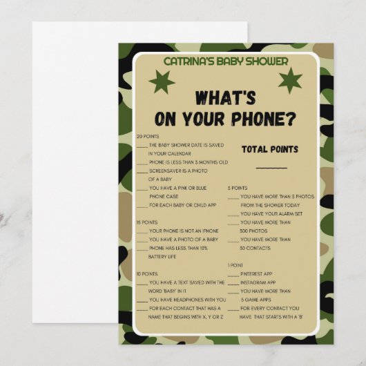 Camo Baby shower - bewerkbare naam, 5x7 Kaart (Voorkant / Achterkant)