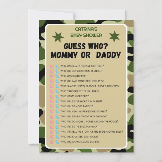 Camo Baby shower - bewerkbare naam, 5x7 Kaart (Voorkant)