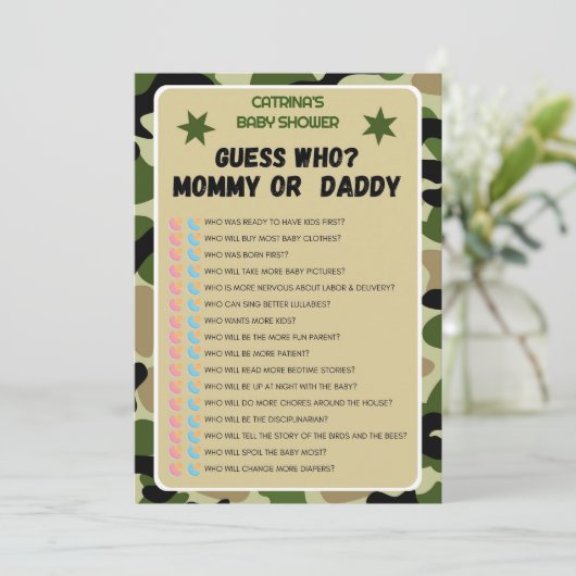 Camo Baby shower - bewerkbare naam, 5x7 Kaart (Staand voorkant)