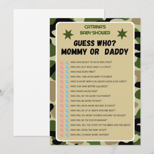 Camo Baby shower - bewerkbare naam, 5x7 Kaart (Voorkant / Achterkant)