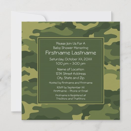 Camo Baby shower of Party Kaart (Voorkant)