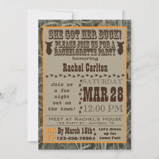 Camo Bachelorette Party Invitation Sinaasappel Kaart (Voorkant)