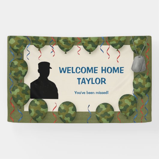 Camo Balloon Welcome Home Banner for Soldier  (Horizontaal)