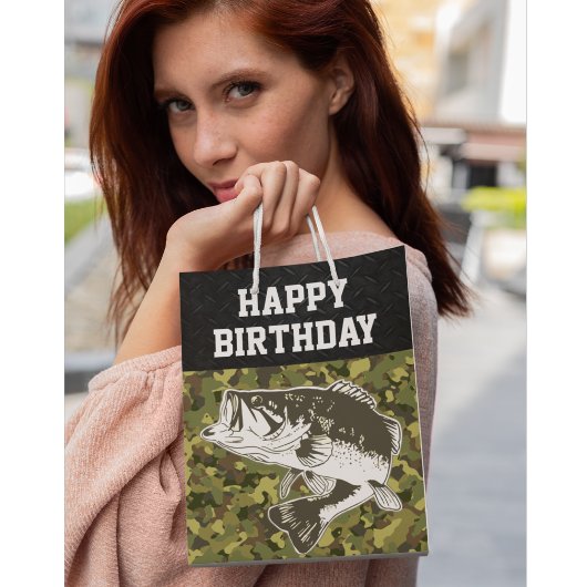 Camo Bass Viste robuuste Happy Birthday Mannen Medium Cadeauzakje