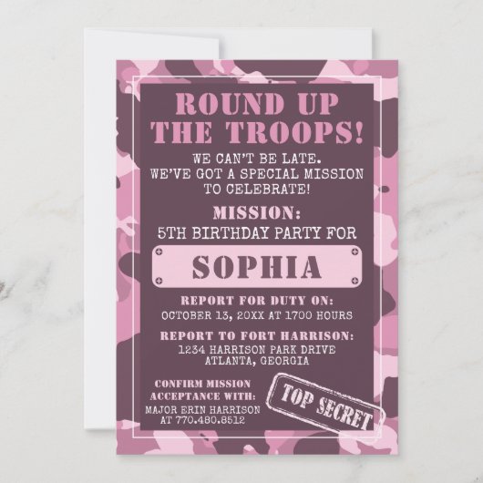 Camo Birthday Party Invitation, Army, Mission Kaart (Voorkant)