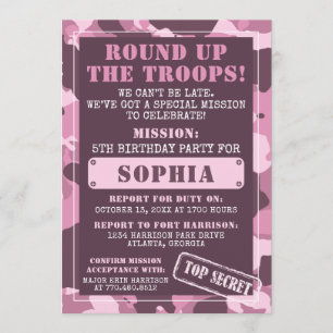 Camo Birthday Party Invitation, Army, Mission Kaart