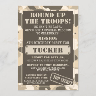 Camo Birthday Party Invitation, Army, Mission Kaart