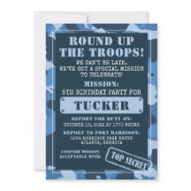 Camo Birthday Party Invitation, Army, Mission