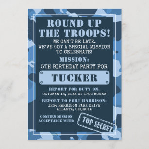 Camo Birthday Party Invitation, Army, Mission Kaart