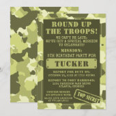 Camo Birthday Party Invitation, Army, Mission Kaart (Voorkant / Achterkant)