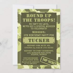 Camo Birthday Party Invitation, Army, Mission Kaart