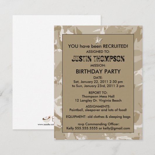 Camo Birthday Party Invititation Kaart (Voorkant / Achterkant)